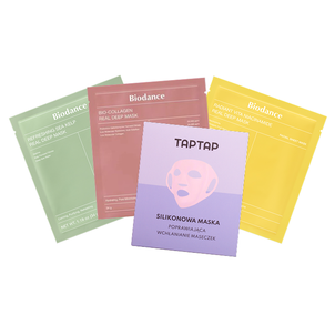 Zestaw Face SPA Biodance Maska 3 x 34g + TAPTAP Silikonowa Maseczka Zestaw Face SPA Biodance Maska 3 x 34g + TAPTAP Silikonowa Maseczka