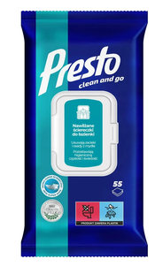 Presto Clean and Go Nawilżane Ściereczki do Łazienki 55 Sztuk