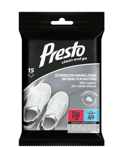 Presto Clean and Go Ściereczki Nawilżane do Białych Butów 15 Sztuk