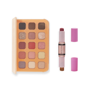 Makeup Revolution Zestaw Maffashion Paleta Cieni My Beauty Diary 2.0 + Róż i Rozświetlacz w Sticku Flushing Pink