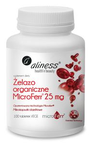 Aliness Żelazo Organiczne MicroFerr 25mg Suplement Diety 100 Tabletek