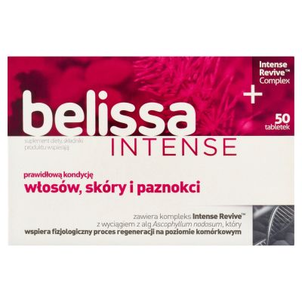 Belissa Intense Suplement Diety Wspierający Prawidłową Kondycję Włosów Skóry i Paznokci 50 Tabletek