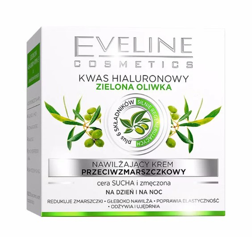 Eveline Hyaluronic Acid Green Olive Nawilżający Krem Przeciwzmarszczkowy 50ml